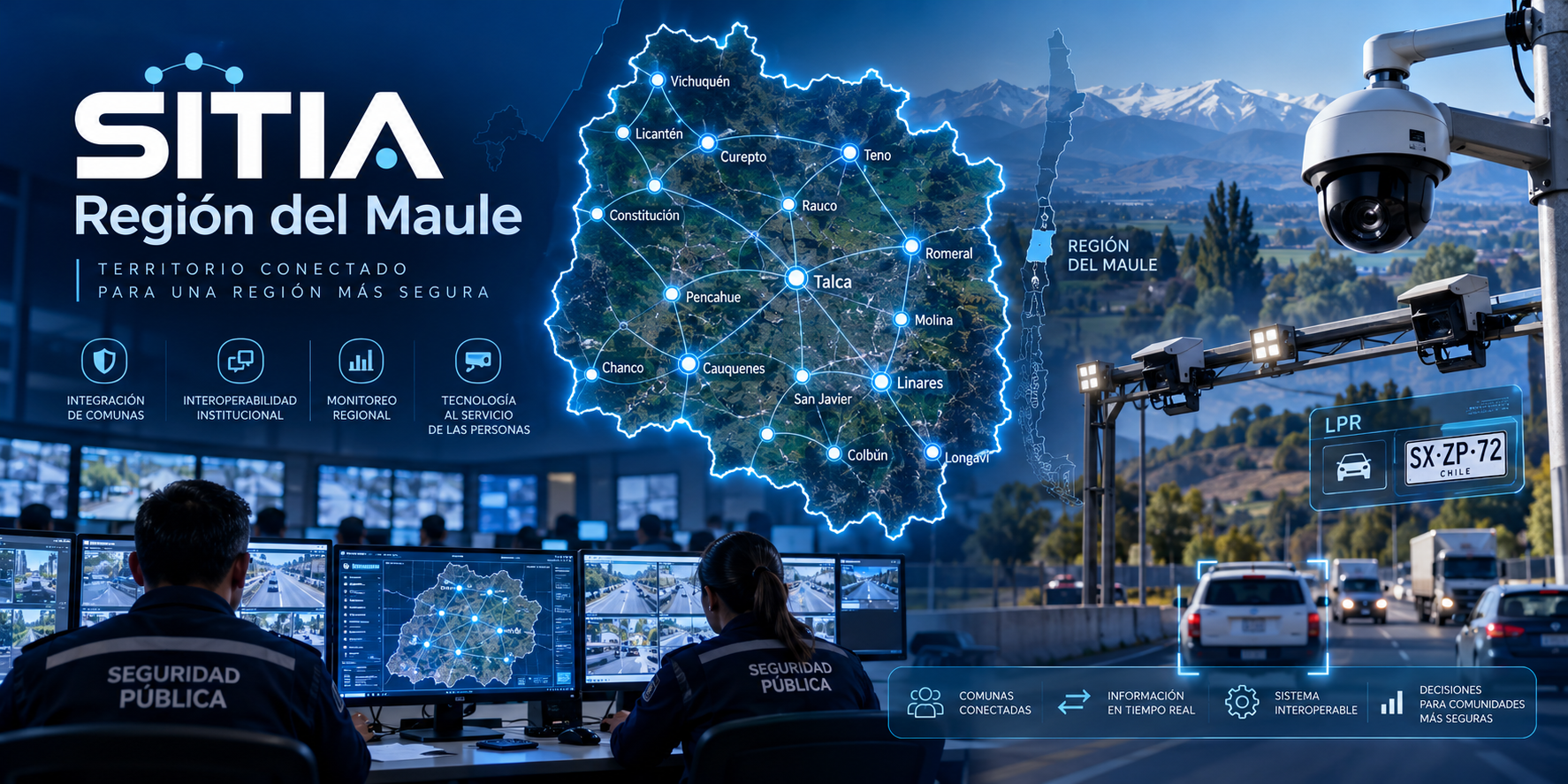 Imagen de Maule avanza hacia una red regional SITIA con cámaras y LPR en sus 30 comunas